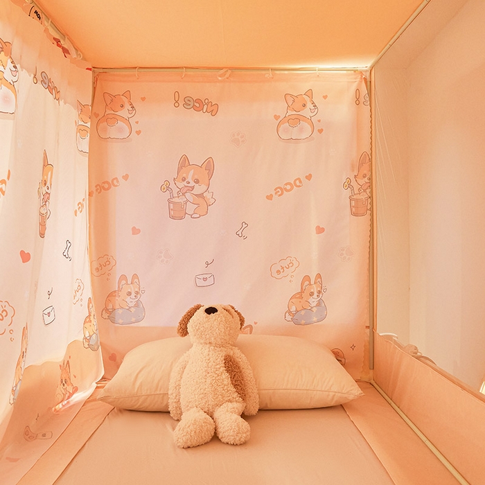 91家纺网 家纺一手货源 找家纺 2025新款常规款子母印花遮光蚊帐 调皮狗