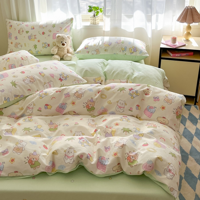 91家纺网 家纺一手货源 找家纺 吉象家纺 2025新款高支密全棉印花四件套12868跑量款 开心派对