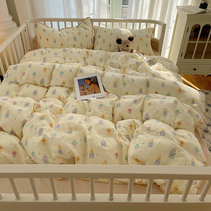 91家纺网 家纺一手货源 找家纺 三朵 2025新款全棉双层纱三角针四件套 爱丁堡