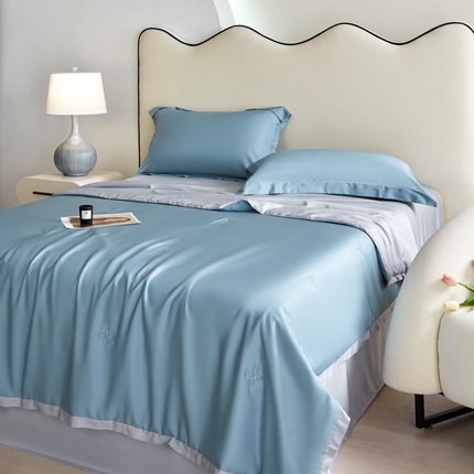 91家纺网 家纺一手货源 找家纺 天瑜家纺 2025新款纯色天丝夏被 星兰+灰