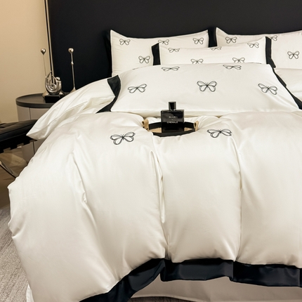 KA家纺2025春夏新款全棉绣花四件套 雨蝶系列 雨蝶奶昔白