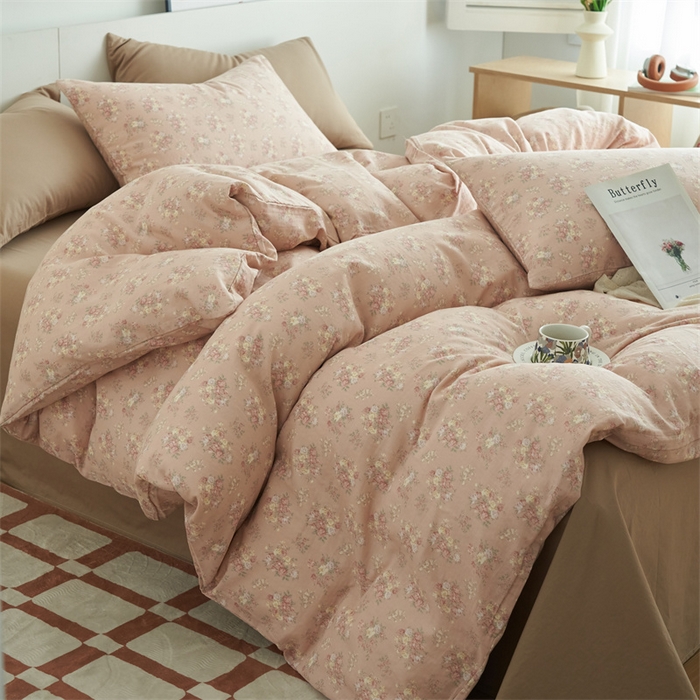 91家纺网 家纺一手货源 找家纺 趣色家纺 2025新款A类全棉双层纱印花四件套 清秋粉