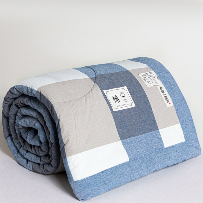91家纺网 家纺一手货源 找家纺 爱屋及屋  2025新款无印风被子被芯夏凉被空调被 蓝咖大格