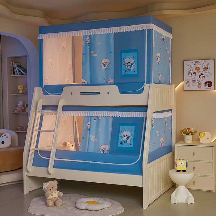 91家纺网 家纺一手货源 找家纺 迪凡保罗2025新款2504专版印花遮光帘上下铺子母蚊帐-常规款 可爱狗狗