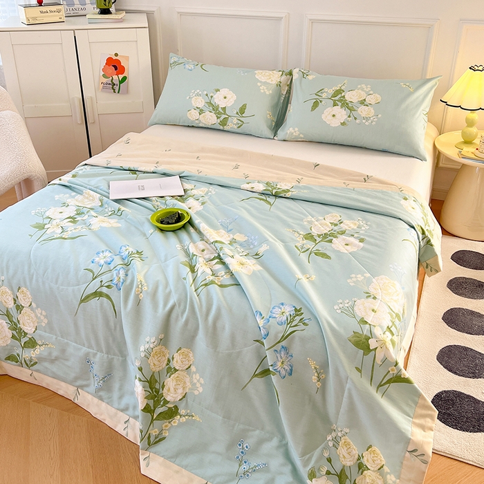 91家纺网 家纺一手货源 找家纺 尊妙被业 2025新款里外全棉印花棉花被纯棉夏被夏凉被全棉棉花夏凉被含苞初放-绿