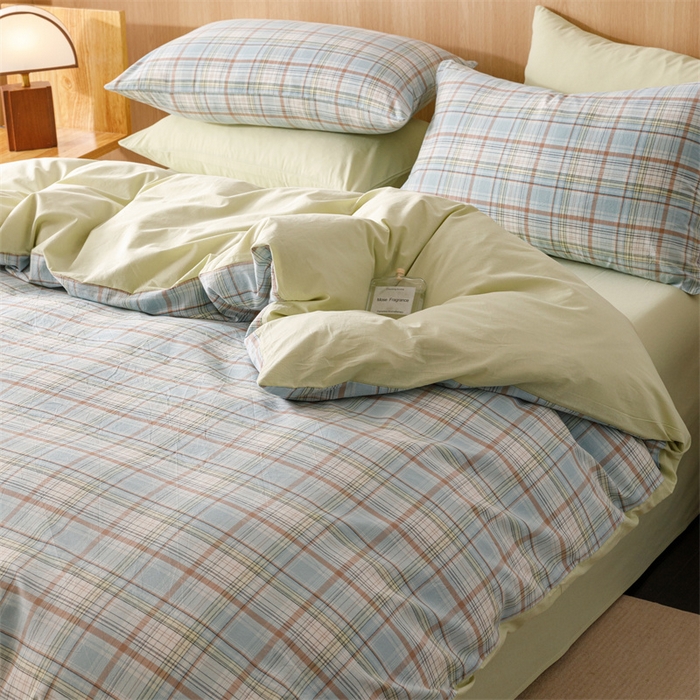 91家纺网 家纺一手货源 找家纺 趣色家纺 2025新款全棉色织水洗棉四件套 春风曲