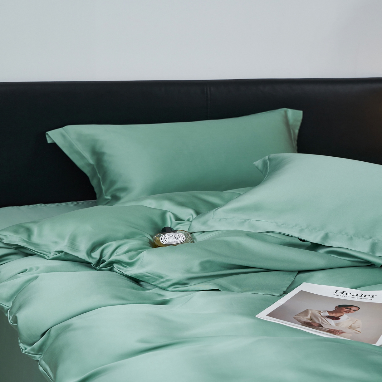 91家纺网 家纺一手货源 找家纺 顾家家居 2025新款纯色兰精天丝四件套 碧荷绿