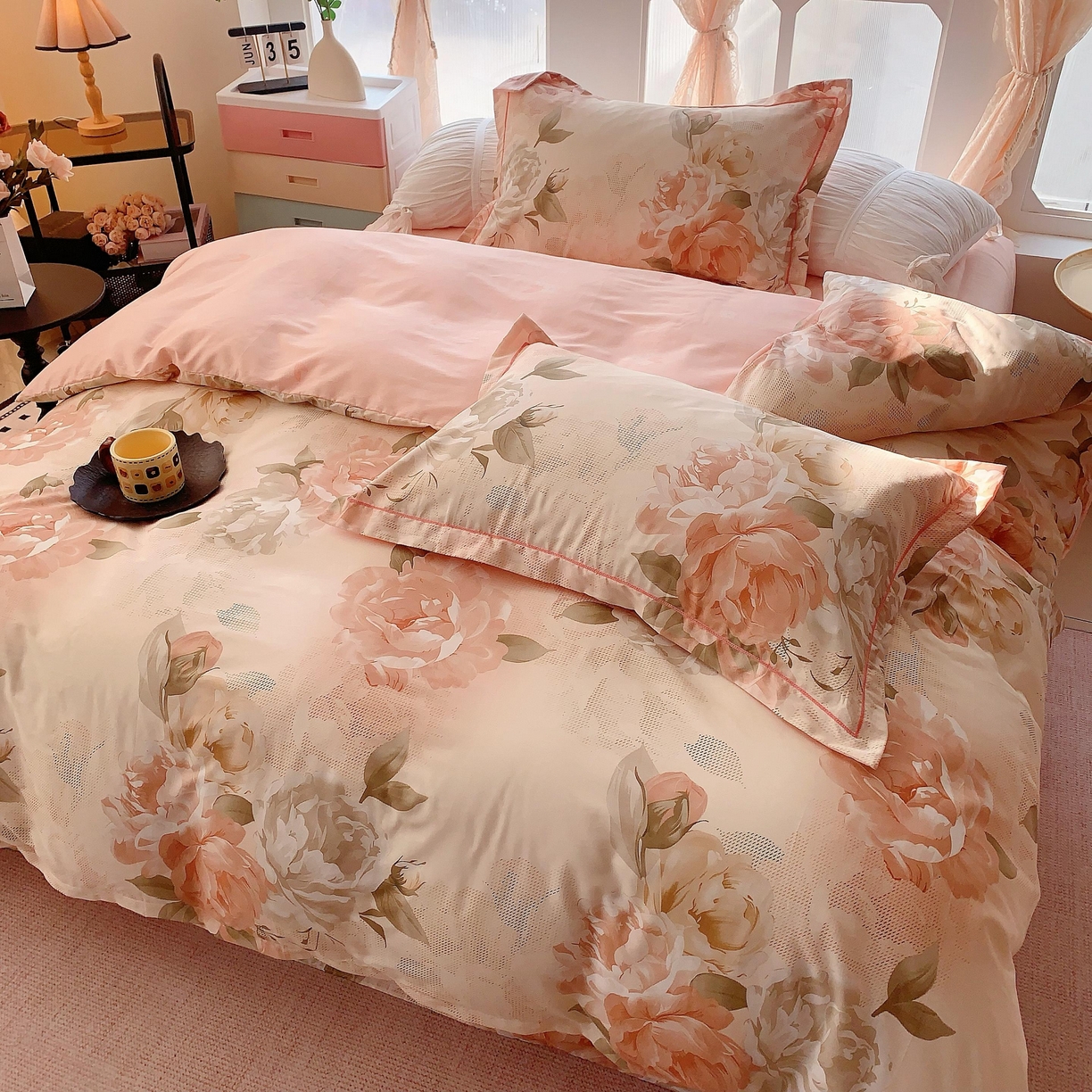 91家纺网 家纺一手货源 找家纺 奈萝家纺 2025新款亲肤小清新全棉四件套 唐代牡丹