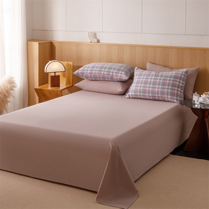 91家纺网 家纺一手货源 找家纺 趣色家纺 2025新款全棉色织水洗棉四件套 丁香格