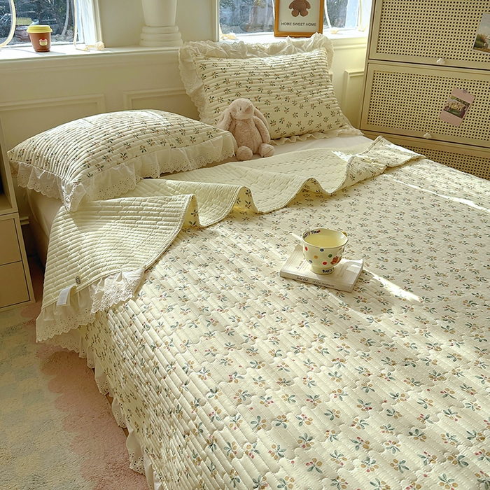 91家纺网 家纺一手货源 找家纺 美梦家纺 2025新款A类全棉13372花边床盖四件套-白边 白边-意礼