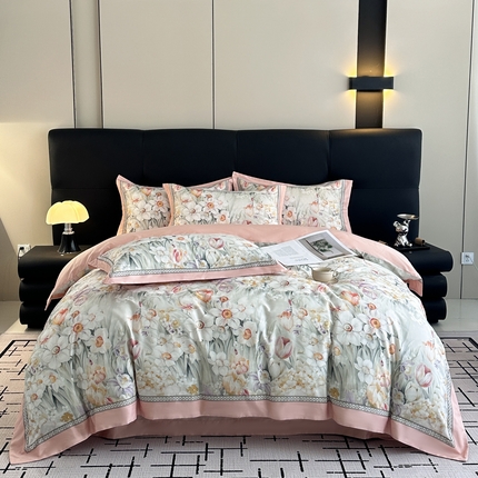 91家纺网 家纺一手货源 找家纺 （总）顾家家居 2025新款长绒棉数码印花隐形宽边四件套