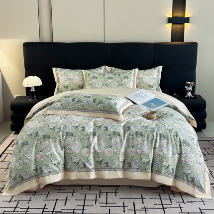 91家纺网 家纺一手货源 找家纺 （总）顾家家居 2025新款长绒棉数码印花隐形宽边四件套