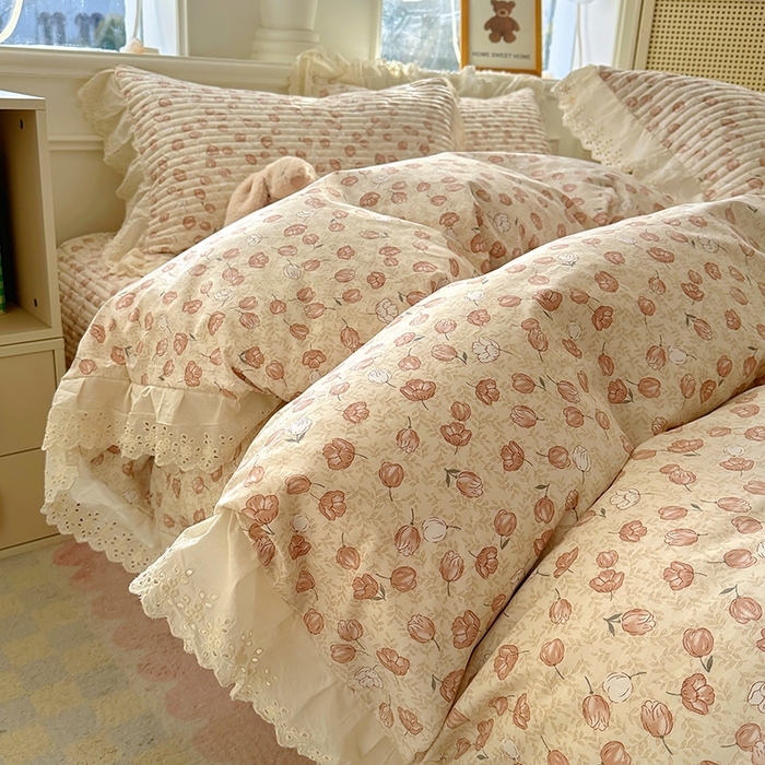 91家纺网 家纺一手货源 找家纺 美梦家纺 2025新款A类全棉13372花边床盖四件套-白边 白边-莫里小院