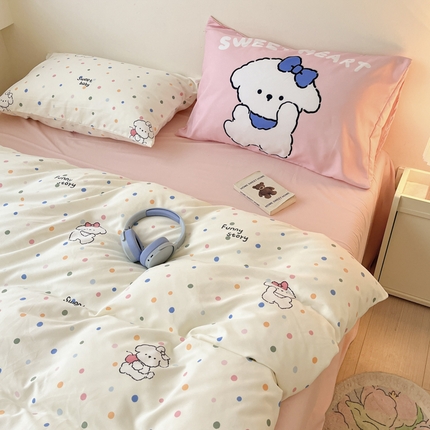 好亿来家纺 2025新款水洗云朵棉大版枕套四件套单品系列-单被套 波点狗