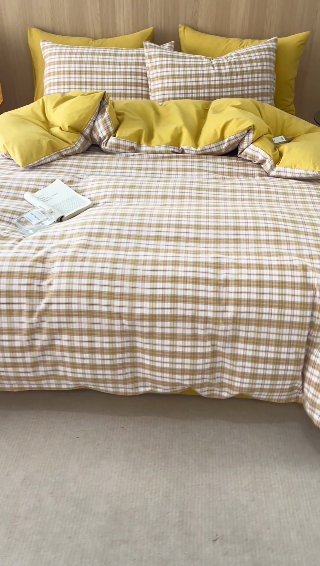 91家纺网 家纺一手货源 找家纺 趣色家纺 2025新款全棉色织水洗棉四件套 云水黄格