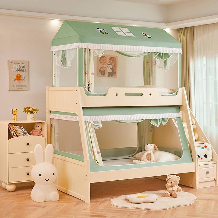 91家纺网 家纺一手货源 找家纺 迪凡保罗蚊帐 2025新款2504专版印花遮光帘上下铺子母蚊帐-城堡款 贪吃熊猫