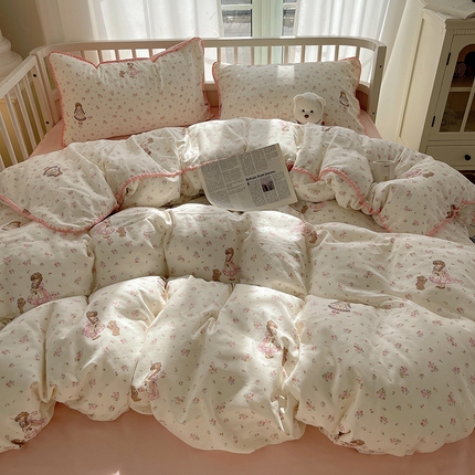 91家纺网 家纺一手货源 找家纺 三朵 2025新款全棉双层纱三角针四件套 美好时光