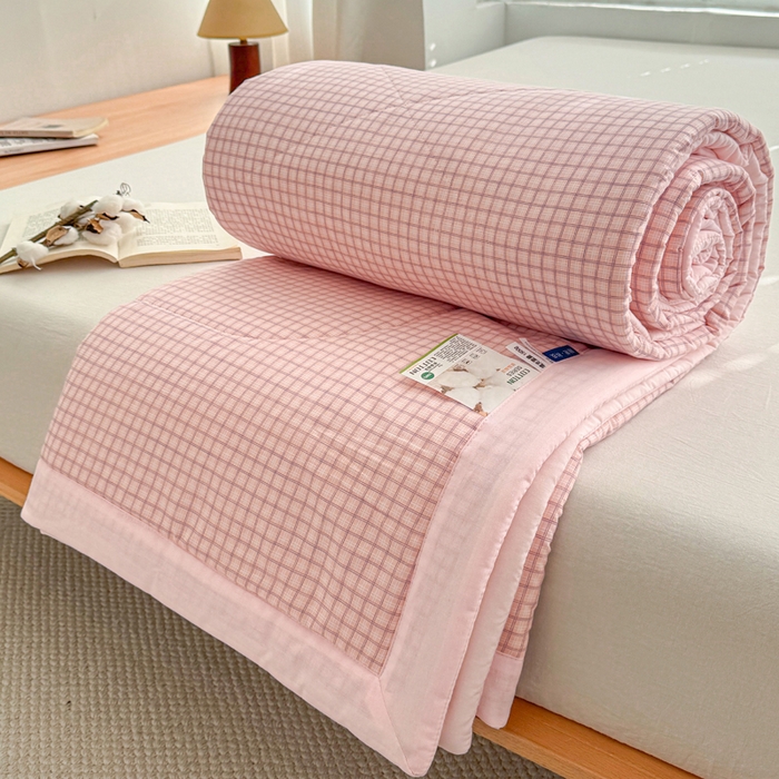 91家纺网 家纺一手货源 找家纺 首爱家纺 2025新款里外全棉夏被手包边新疆棉花夏被空调被夏凉被 芒果格