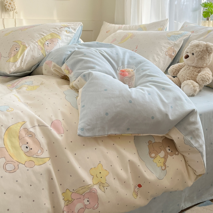 91家纺网 家纺一手货源 找家纺 吉象家纺 2025新款高支密全棉印花四件套12868跑量款 晚安小熊