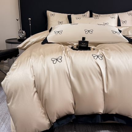 KA家纺2025春夏新款全棉绣花四件套 雨蝶系列 雨蝶香槟