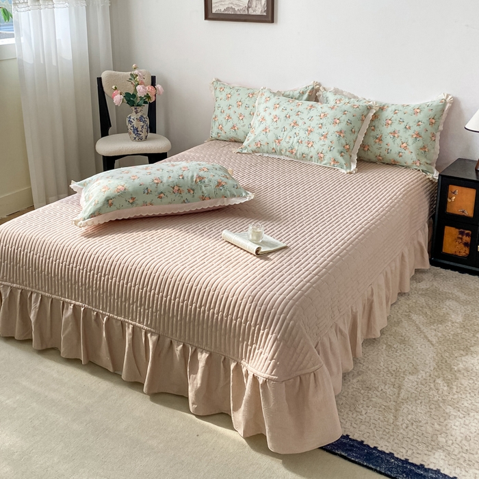 91家纺网 家纺一手货源 找家纺 梦可莱家居 2025新款全棉韩版蕾丝边床盖四件套 玫小姐