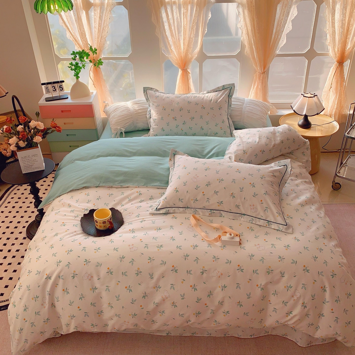 91家纺网 家纺一手货源 找家纺 奈萝家纺 2025新款亲肤小清新全棉四件套 灵动