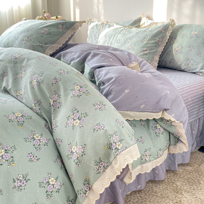 91家纺网 家纺一手货源 找家纺 梦可莱家居 2025新款全棉韩版蕾丝边床盖四件套 罗兰