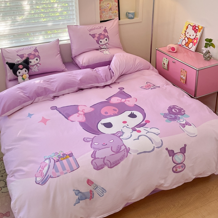 91家纺网 家纺一手货源 找家纺 金爱家 2025新款纯棉数码印花大阪三丽鸥四件套 D化妆库洛米