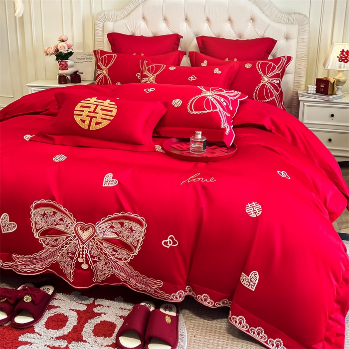 91家纺网 家纺一手货源 找家纺 欧乐蒂 2025新款亲肤棉刺绣婚庆四件套 一见倾心