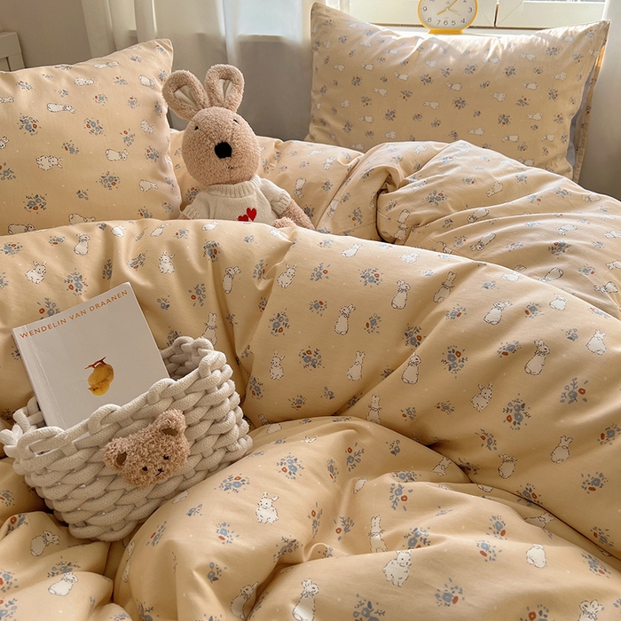 91家纺网 家纺一手货源 找家纺 2025春季新款13372全棉印花四件套-小清新系列 安琪兔