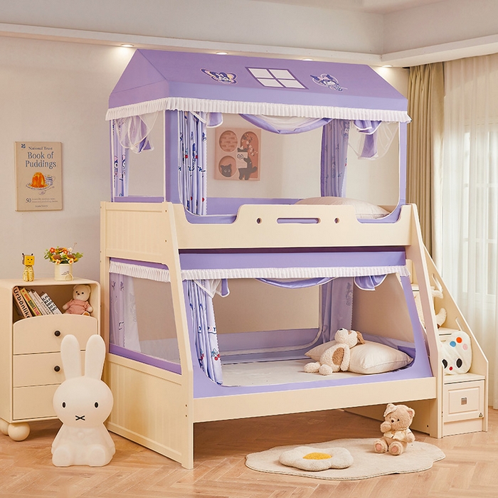 91家纺网 家纺一手货源 找家纺 迪凡保罗蚊帐 2025新款2504专版印花遮光帘上下铺子母蚊帐-城堡款 紫色甜心