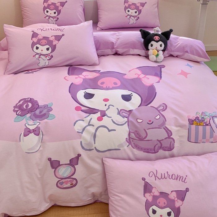 91家纺网 家纺一手货源 找家纺 金爱家 2025新款纯棉数码印花大阪三丽鸥四件套 D化妆库洛米