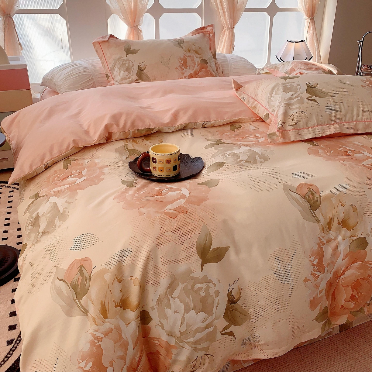 91家纺网 家纺一手货源 找家纺 奈萝家纺 2025新款亲肤小清新全棉四件套 唐代牡丹