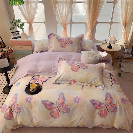 奈萝家纺 2025新款亲肤小清新全棉四件套 紫蝶