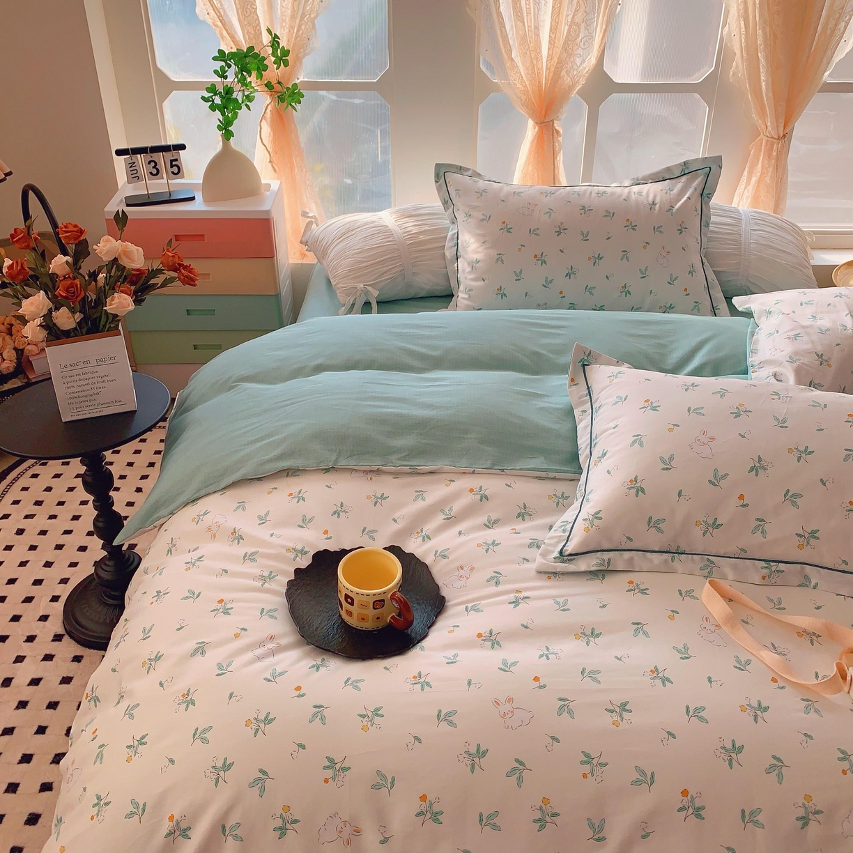 91家纺网 家纺一手货源 找家纺 奈萝家纺 2025新款亲肤小清新全棉四件套 灵动