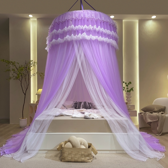 91家纺网 家纺一手货源 找家纺 宝莱利 2025年新款圆顶吊顶蚊帐-唯美 香芋紫