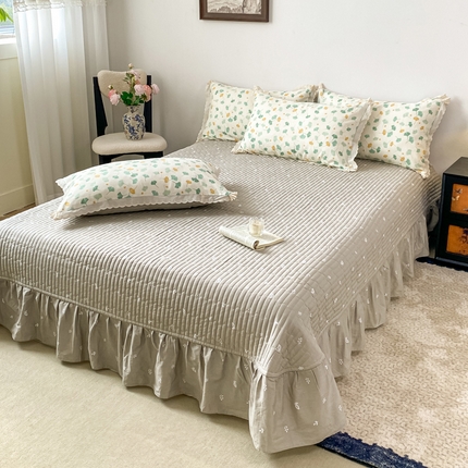 梦可莱家居 2025新款全棉韩版蕾丝边床盖四件套 银杏叶