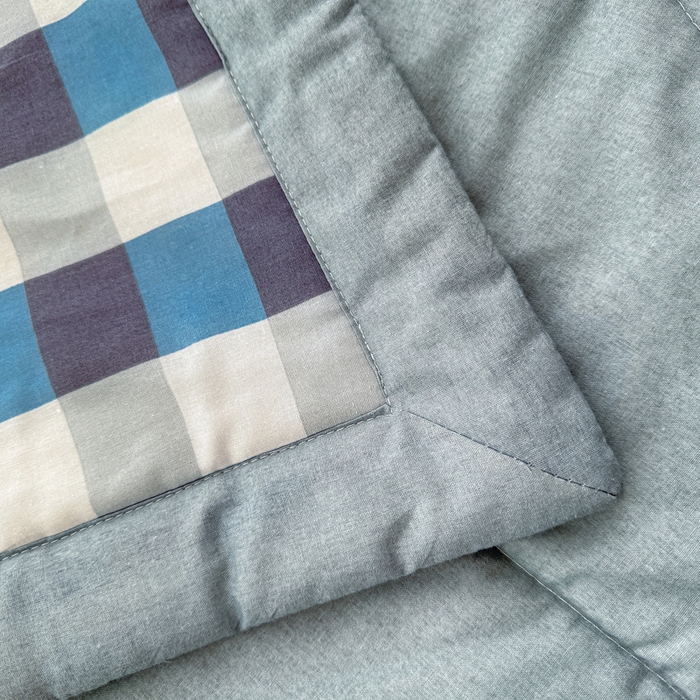 91家纺网 家纺一手货源 找家纺 棉乐町家居 2025新款里外全棉手包边棉花夏被 蓝中格