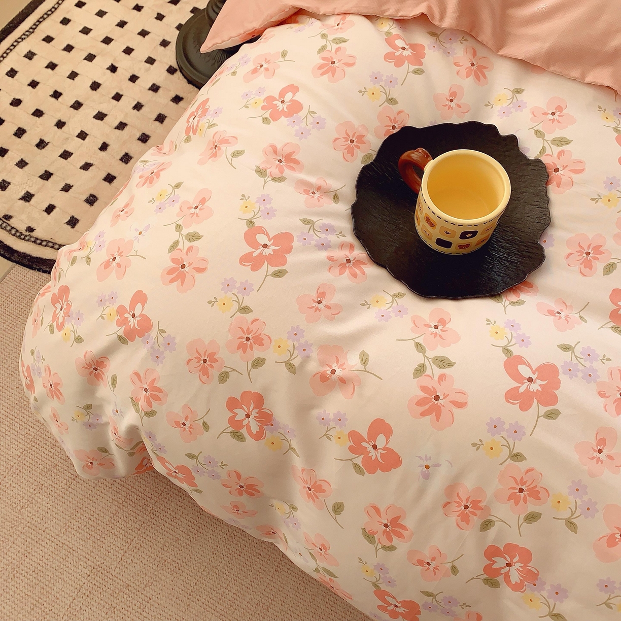 91家纺网 家纺一手货源 找家纺 奈萝家纺 2025新款亲肤小清新全棉四件套 芬芳粉