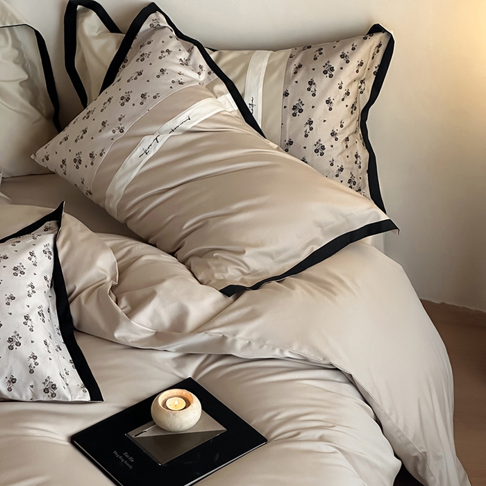 91家纺网 家纺一手货源 找家纺 赫帛 2025新款50支长绒棉四件套-春日絮语 春日絮语-亚麻色