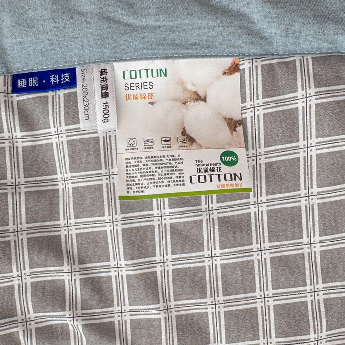 91家纺网 家纺一手货源 找家纺 棉乐町家居 2025新款里外全棉手包边棉花夏被 灰中格