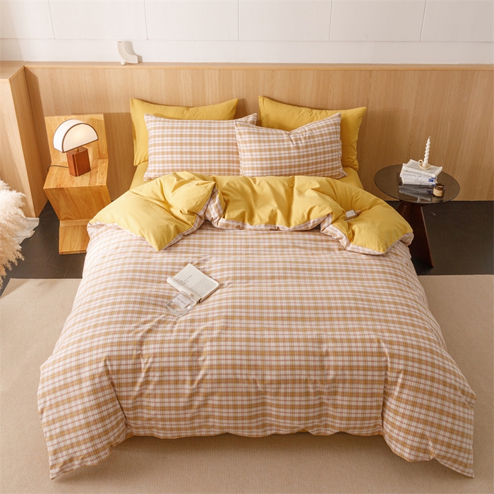 91家纺网 家纺一手货源 找家纺 趣色家纺 2025新款全棉色织水洗棉四件套 棉芷黄