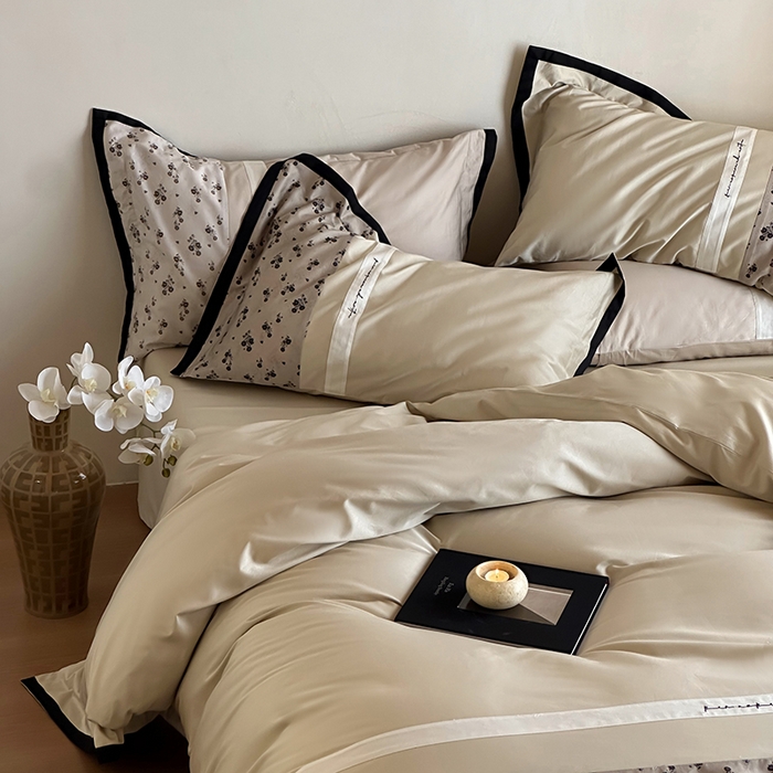 91家纺网 家纺一手货源 找家纺 赫帛 2025新款50支长绒棉四件套-春日絮语 春日絮语-草灰绿