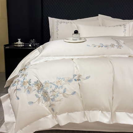 KA家纺2025春夏新款全棉绣花四件套 伊芙琳系列 伊芙琳奶白