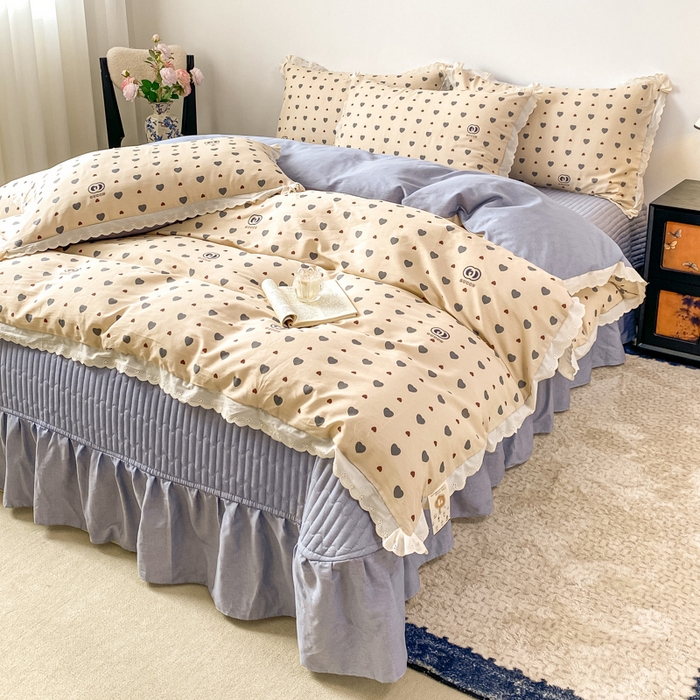 91家纺网 家纺一手货源 找家纺 梦可莱家居 2025新款全棉韩版蕾丝边床盖四件套 心动