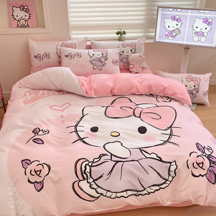 91家纺网 家纺一手货源 找家纺 金爱家 2025新款纯棉数码印花大阪三丽鸥四件套 甜心宝贝kt