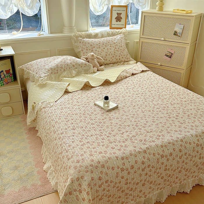 91家纺网 家纺一手货源 找家纺 美梦家纺 2025新款A类全棉13372花边床盖四件套-白边 白边-莫里小院