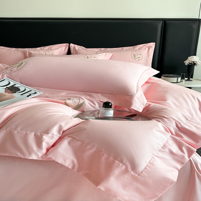 91家纺网 家纺一手货源 找家纺 新方向 2025新款全棉长绒棉刺绣四件套-铃兰物语 铃兰物语-桃粉