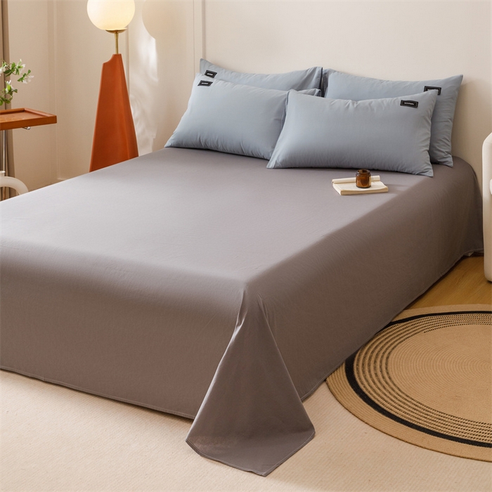 91家纺网 家纺一手货源 找家纺 趣色家纺 2025新款全棉双拼纯色四件套 雾霾蓝+浅灰