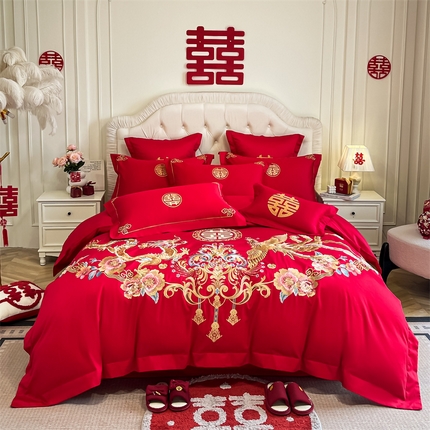 91家纺网 家纺一手货源 找家纺 （总）欧乐蒂 2025新款亲肤棉刺绣婚庆四件套